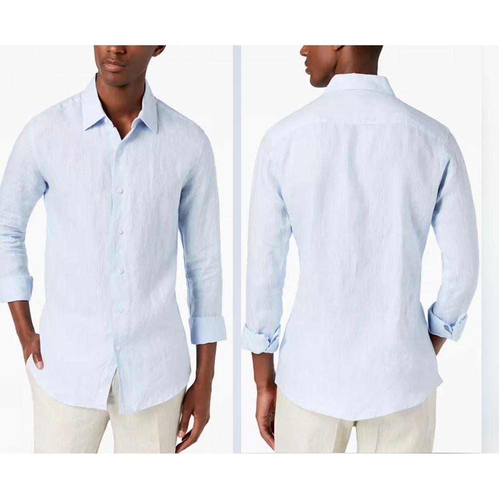 Tasso Elba 3XL 100% Linen Button Down Shirt NWT Light Blue Big & Tall Summer